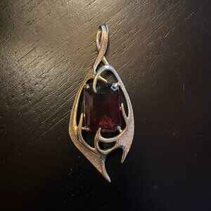 Vintage Goldtone Large Amber Topaz Glass Stone Pendant Sarah Coventry